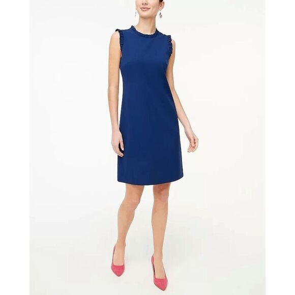 J. Crew Factory Ruffleneck‎ suiting dress Antique Navy 8P NWT - Picture 1 of 10